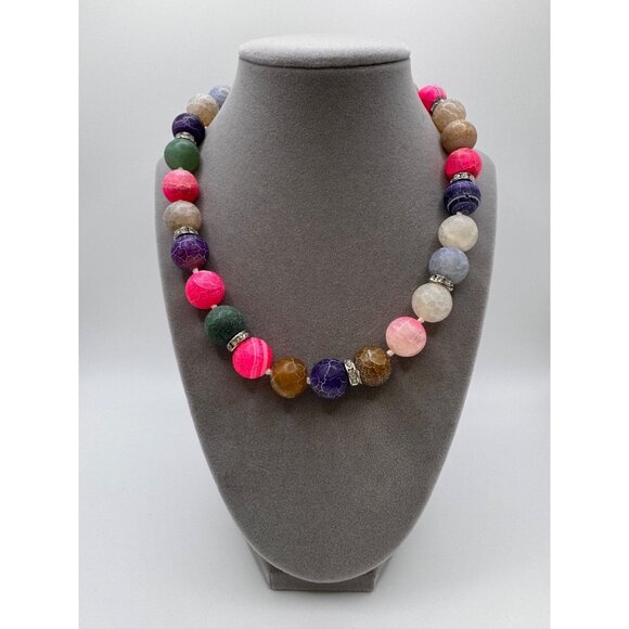 LUC Lucas Lemeth 925 Sterling Silver Dyed Quartz Necklace – Multicolor - Picture 1 of 10